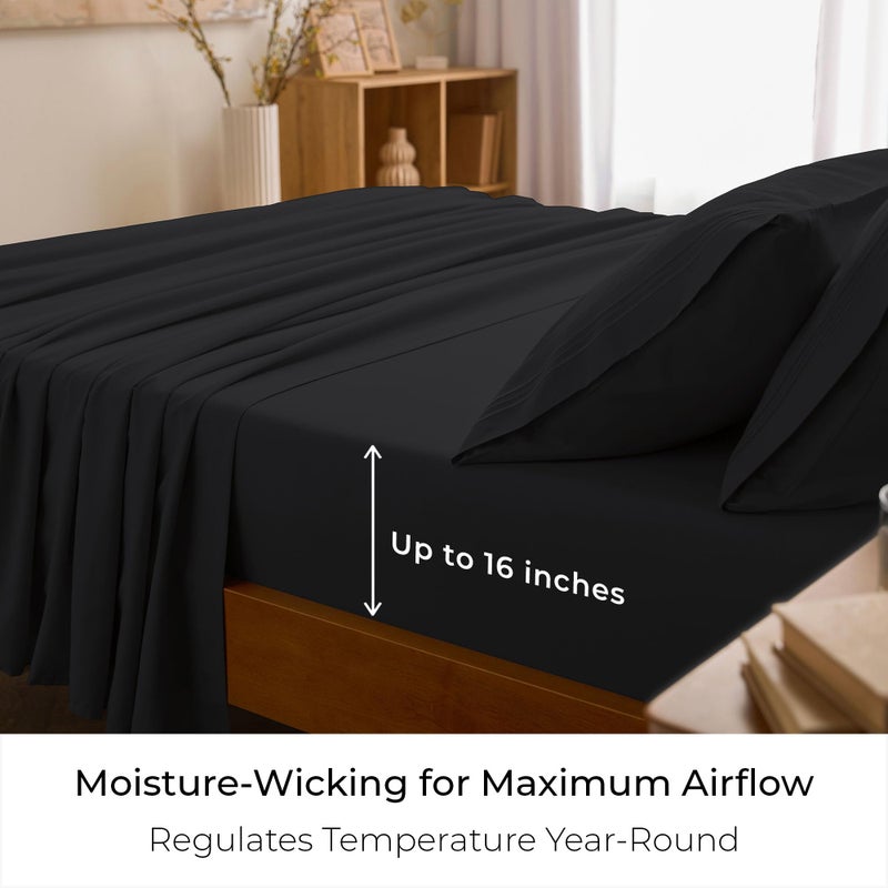 Mellanni Queen Sheets Set - 4 PC Iconic Collection Bedding - Hotel Luxury, Extra Soft, Cooling Bed Sheets - Wrinkle, Fade, Stain Resistant (Queen, Black) - Image 4
